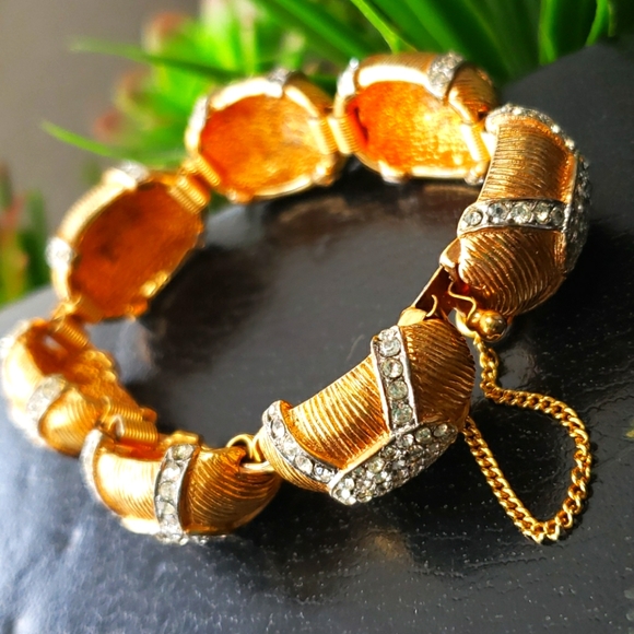 VTG High End Ciner Unsigned Pave Set Rhinestone Oval Gold Link Designer Bracelet - Picture 7 of 13